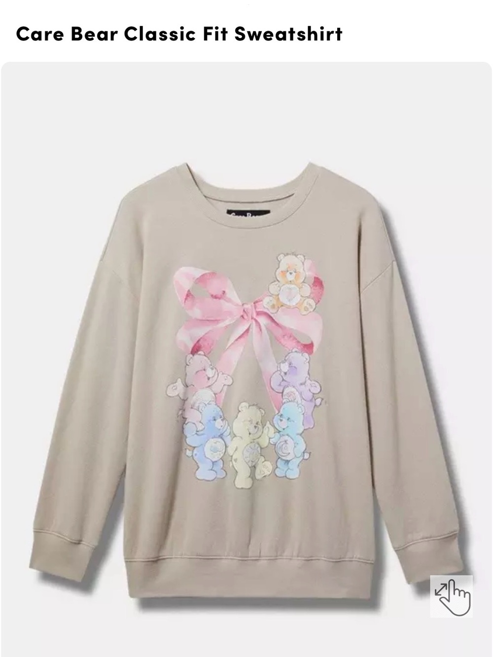 torrid Beige Sweatshirt with Pastel Care Bears and Pink Bow Graphic